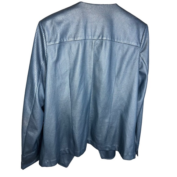 TanJay Vintage Blue Faux Leather Blazer Jacket Large - Picture 5 of 10